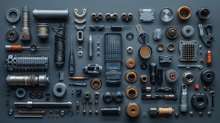 Fototapeta premium close up of an device Natural flat-lay composition with neat arrangement of equipment and tools.