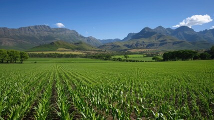 african agriculture green corn field in spring in south africa