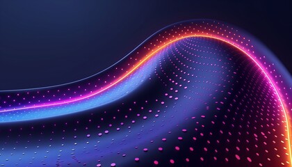 Abstract Curved Surface with Neon Lights and Dotted Pattern