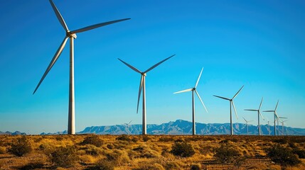 windmills of wind energy in the middle of the countryside with beautiful colors and clear blue sky renewable energy