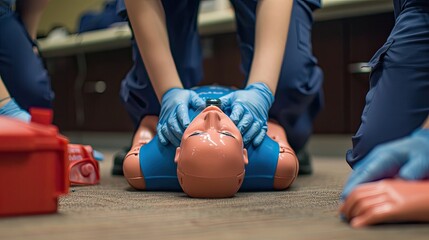 CPR Training Emergency and first aid class on cpr doll Cardiopulmonary resuscitation One part of the process resuscitation on unconscious person