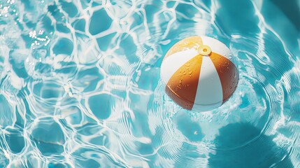 Colorful Beach Ball Floating in Sunlit Pool
