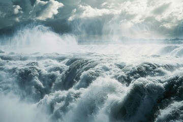 Whitewater Rapids of a Mighty Waterfall under Dramatic Clouds