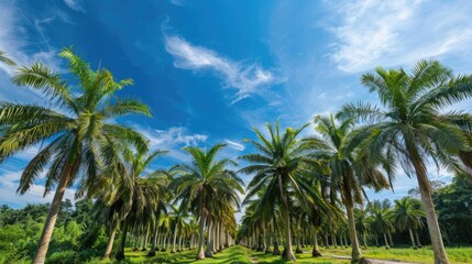 Palm oil plantation growing up with blue sky background