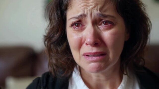 Distressed Woman Crying Indoors