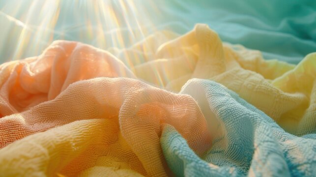 200. Quick-Dry Towel, movie style, complementary colors, nature-inspired pattern, eye level, soft light, light rays,