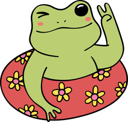 Retro Groovy Summer Frog Vintage Vibrant Bold Cartoon in Swimming Suit