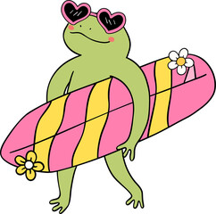 Retro Groovy Summer Frog Vintage Vibrant Bold Cartoon in Swimming Suit