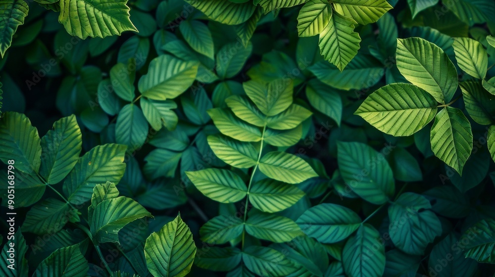 Wall mural Close-up of green leaves in natural light