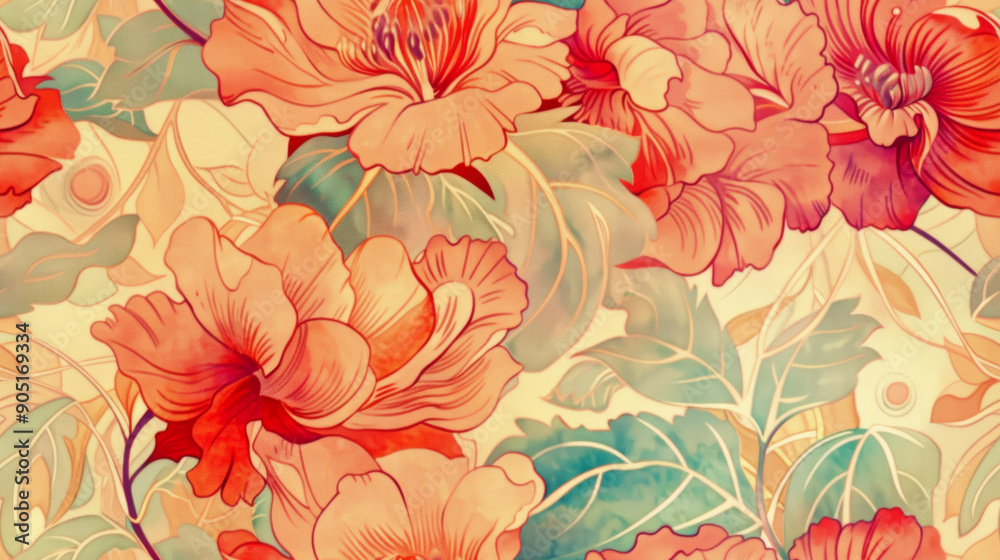 Poster soft pattern of flowers in warm colors. seamless patter texture