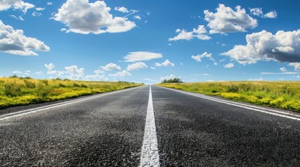 Fototapeta premium Straight asphalt road with sky clouds background
