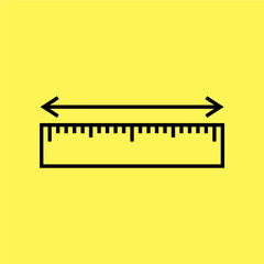 Simple measuring ruler icon, line vector isolated on yellow background. trendy and modern design