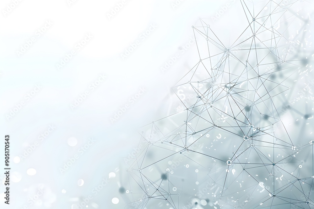 Poster Abstract background with connected dots and lines forming geometric pattern, technology network concept. Background vector illustration of digital data connection structure in white color. Abstract ba
