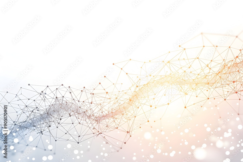 Poster Abstract background with interconnected dots and lines, representing digital network connection or global communication technology concept, white space in center for text. Big data visualization vecto