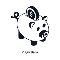 Piggy Bank Isometric outline style icon. Symbol on White background EPS 10 File