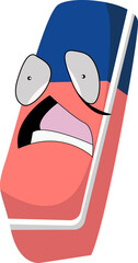 Pink eraser with blue top and scared expression, ideal for educational or backto school designs and content related to mistakes.