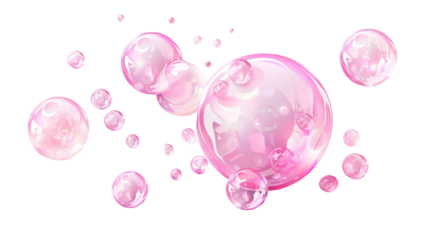 Flying pink bubbles on transparent background