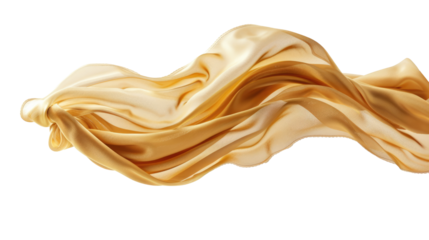 Waves and patterns of crumpled natural satin golden color fabric. Texture of beautiful golden silk fabric as background
