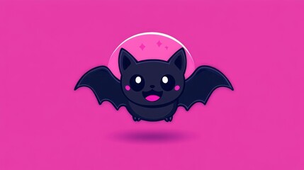 Obraz premium Cute cartoon bat with a smiling face on a vibrant pink background. Perfect for Halloween or playful themes.