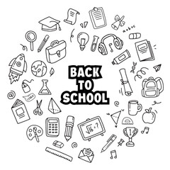 Back to school doodle elements. Vector illustration in line