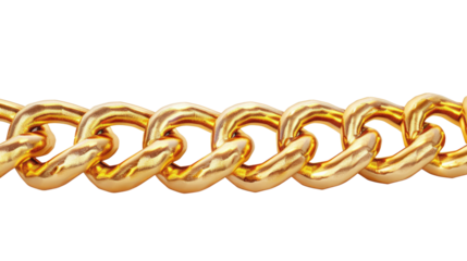 A fragment link of a gold chain pendant. Jewelry on transparent