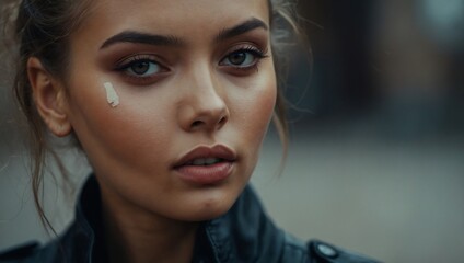 Close-Up Portrait of a Woman with brown hair in blurry background 