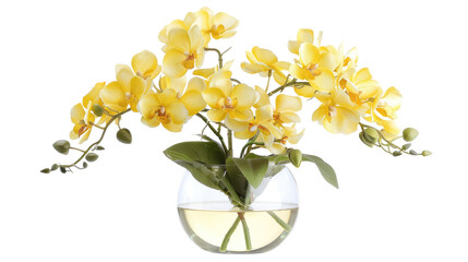 Beautiful flowers composition. Bouquet of yellow orchids in vase on transparent background. Concept Valentines Day, Happy Women's Day, March 8 © YauheniyaA