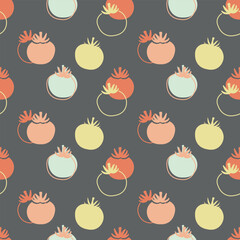 Seamless pattern with tomatoes on a dark gray background. Vector illustration
