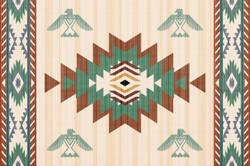 Navajo American Eagle, Native America South Western inspired area rugs ethnic decor style. tribal vector seamless pattern. Indian ornament Boho geometric ornament.folk.orientel. Window .blanket, rug.