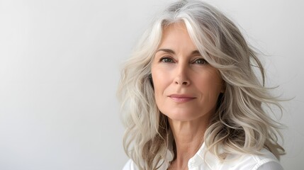 Naklejka premium portrait of a beautiful middle aged woman with gray hair
