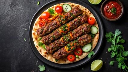  Delicious kebab feast with fresh veggies and sauce