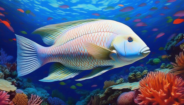 illustration of Napoleon Wrasse in a coral reefs