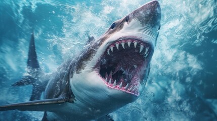 Great White Shark Underwater with Open Mouth