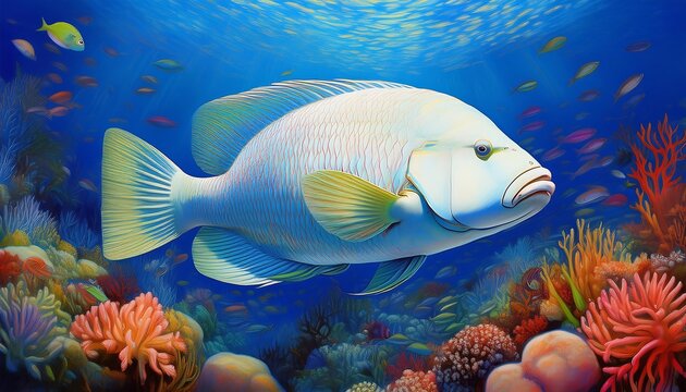 illustration of Napoleon Wrasse in a coral reefs