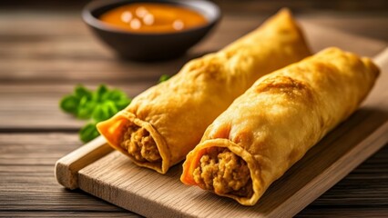  Deliciously goldenbrown spring rolls ready to be savored