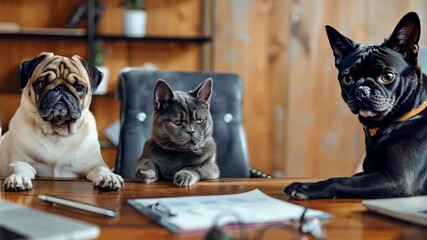 Cat And Dogs In Business Meeting