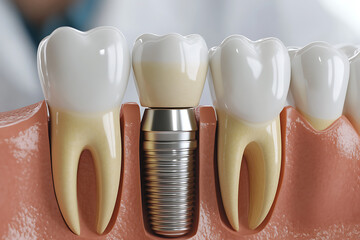 A dental scene featuring a dental implant procedure, where a doctor treats a patient's teeth. This illustration highlights the dental field, showcasing the precision and care involved in modern dentis