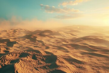 Naklejka premium Golden Sand Dunes Under a Cloudy Sky at Sunset