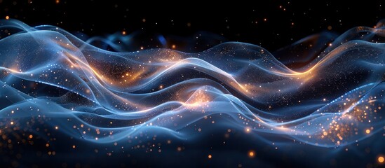 Fototapeta premium Abstract Blue and Gold Waves with Glimmering Lights