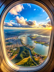 Fototapeta premium beautiful view from airplane window, travel destination panorama
