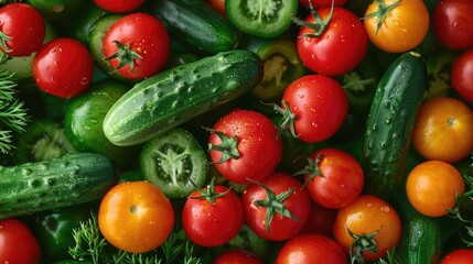 Cucumbers and tomatoes mix top view Clipping path