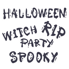 Set of text design elements. Doodle. Halloween. Spooky, boo, witch party. Colorful, cartoon handwritten