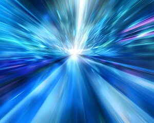Abstract blue light speed background with motion blur and glowing lines, futuristic technology concept
