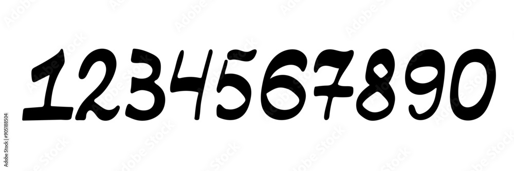 Fototapete Hand drawn brush Doodle children font. Sans-serif handwritten sketchy font. Vector alphabet children typescript numbers for school. Vector illustration isolated on white background