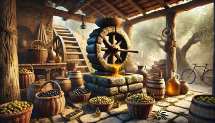 Traditional Olive Oil Production with Stone Mill