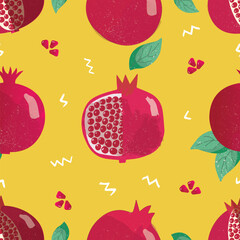 Seamless vector pomegranate pattern on yellow background. Seamless vector pomegranate background.