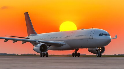 Obraz premium Airplane Taxiing at Sunset, A Tranquil Scene on the Runway