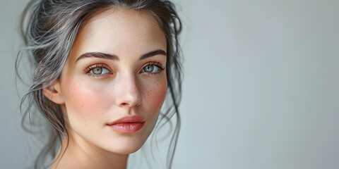 portrait of a beautiful woman with freckles and green eyes