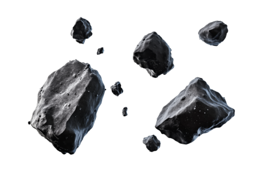 A collection of asteroids scattered in space
