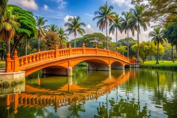 Fototapeta premium Beautiful orange cement bridge in Chatuchak public park